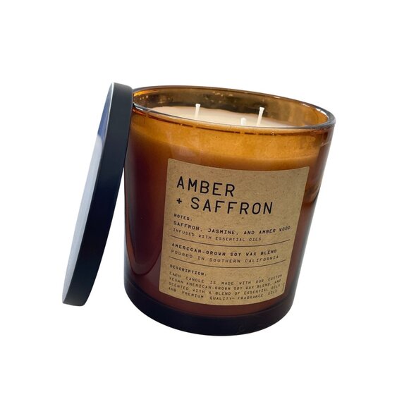 Leoben Company Amber + Saffron Candle 24 Ounce Mahogany Jar Vegan Soy Wax Blend - Picture 2 of 6